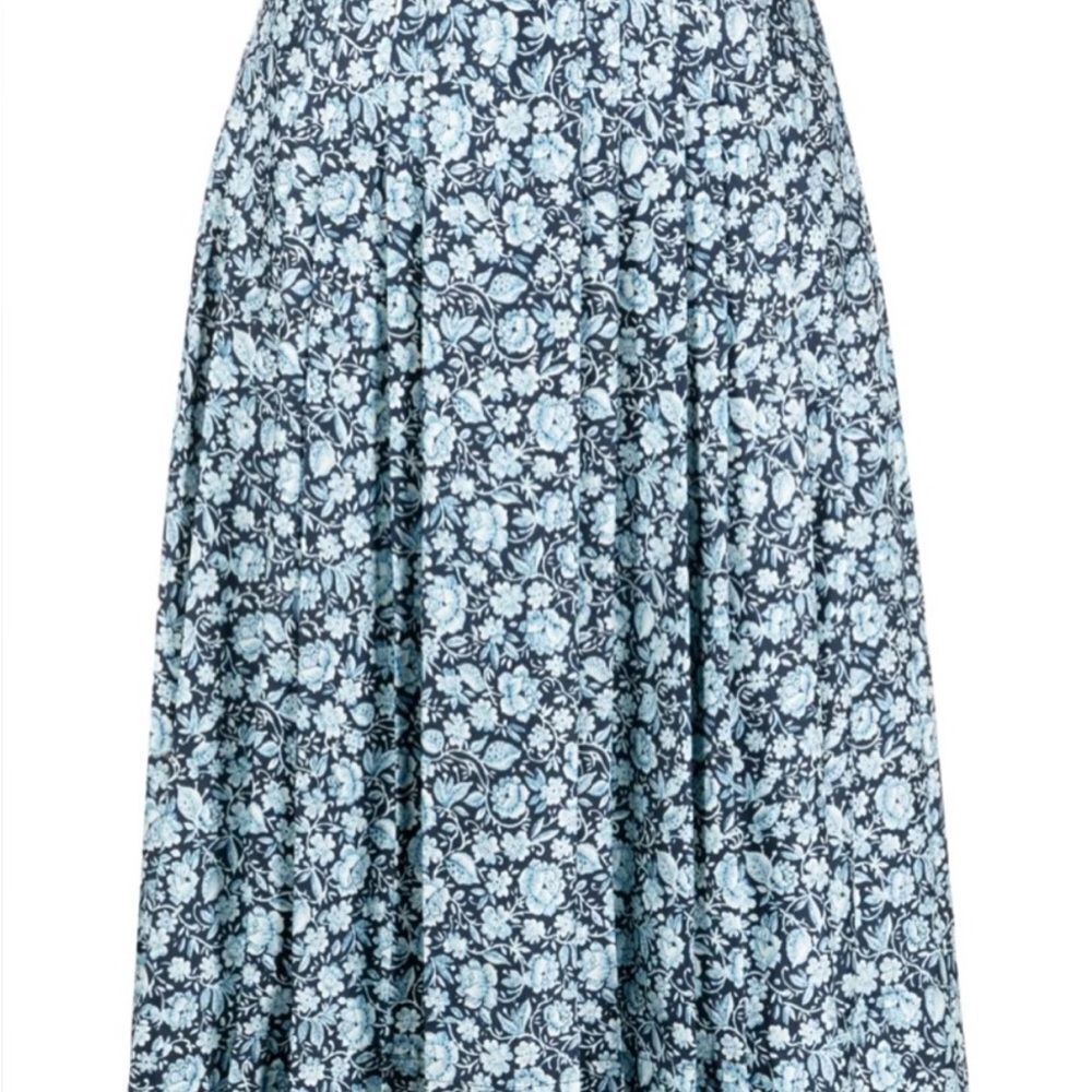 Tory Burch Navy and Light Blue Floral Midi Skirt